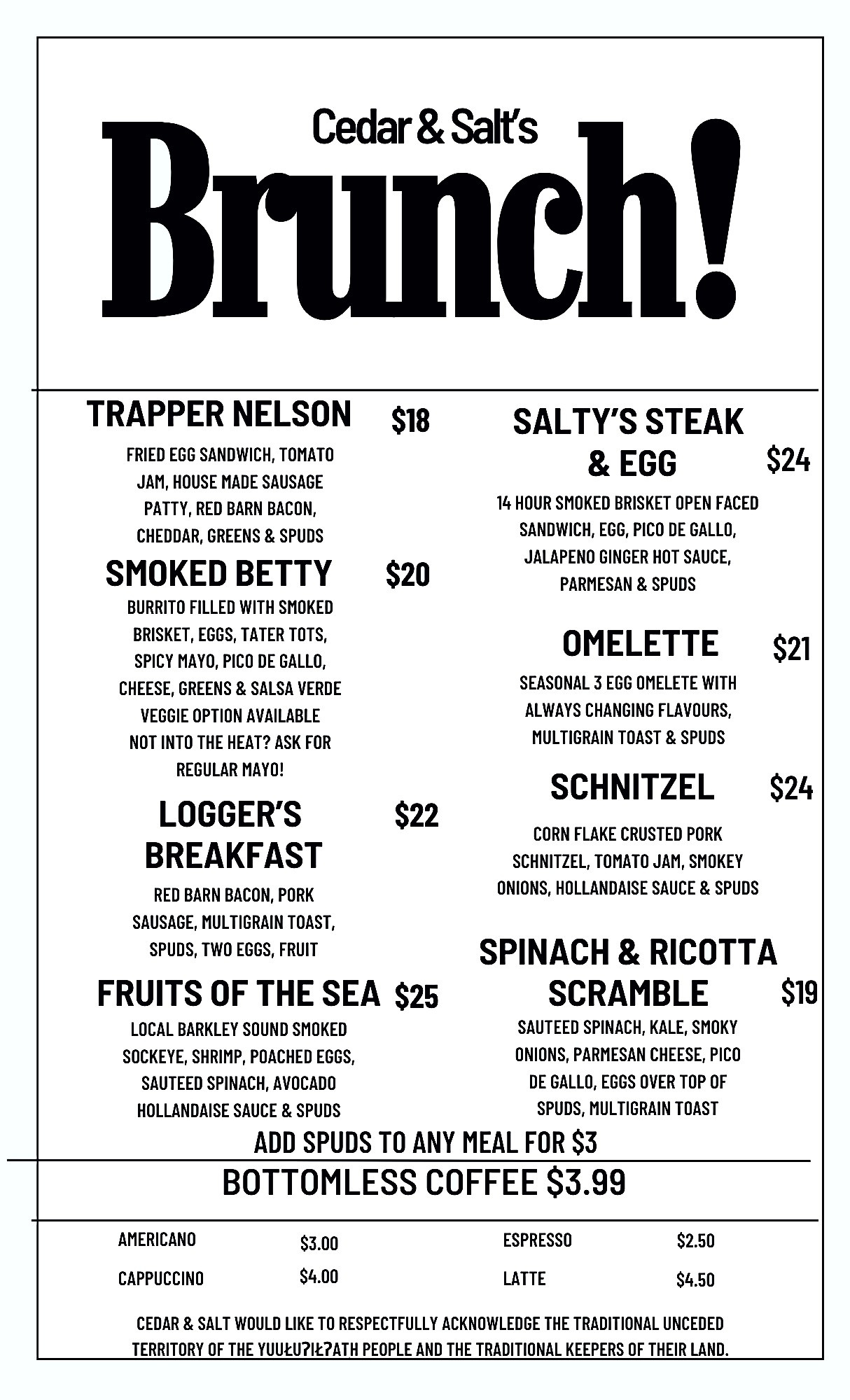 Ucluelet Restaurant Menu